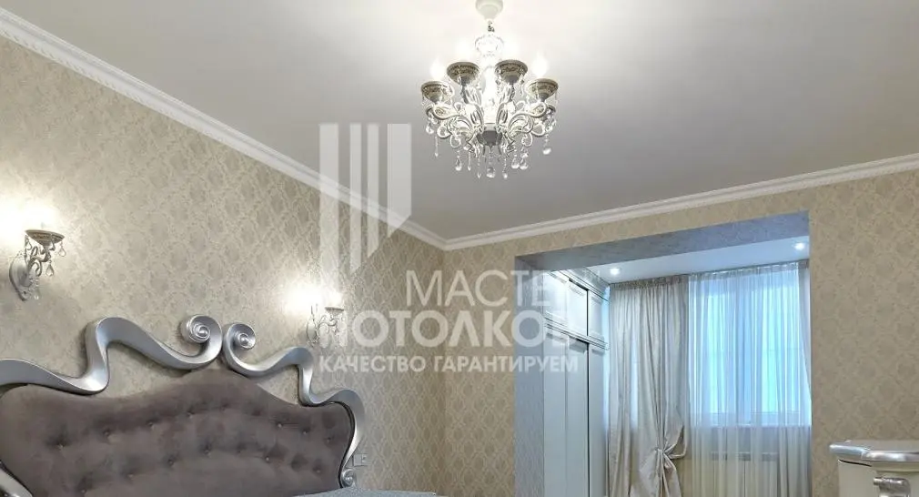 спальня с белым матовым потолоком