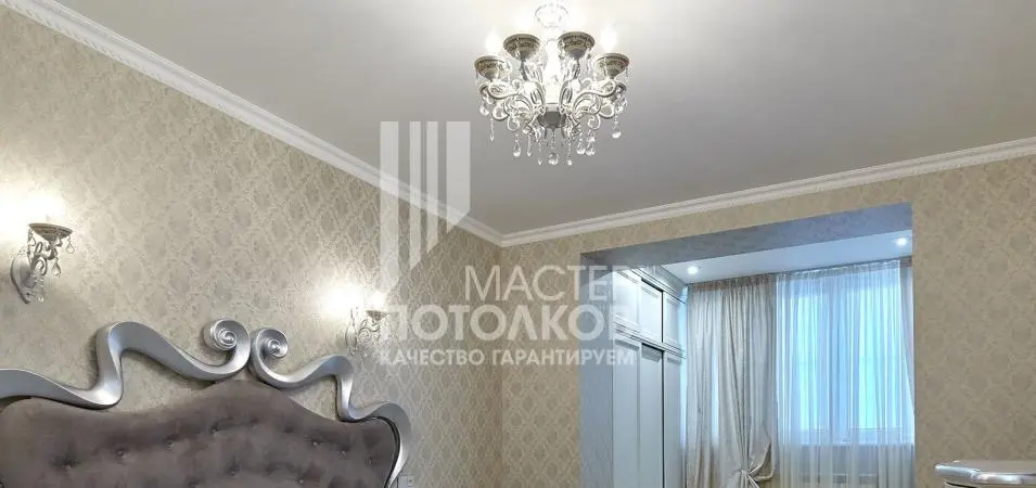 спальня с белым матовым потолоком